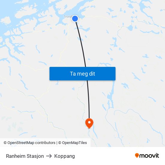 Ranheim Stasjon to Koppang map