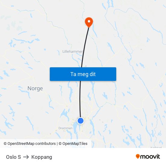 Oslo S to Koppang map