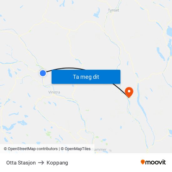 Otta Stasjon to Koppang map