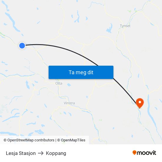 Lesja Stasjon to Koppang map