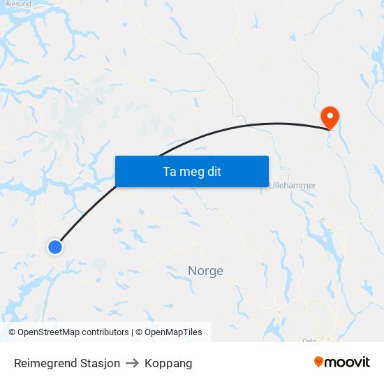 Reimegrend Stasjon to Koppang map