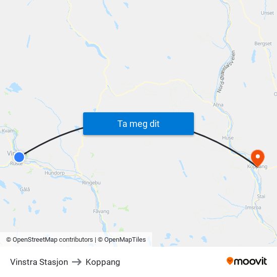 Vinstra Stasjon to Koppang map