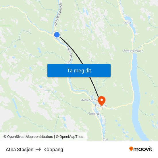 Atna Stasjon to Koppang map