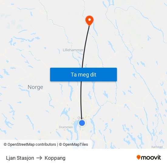 Ljan Stasjon to Koppang map