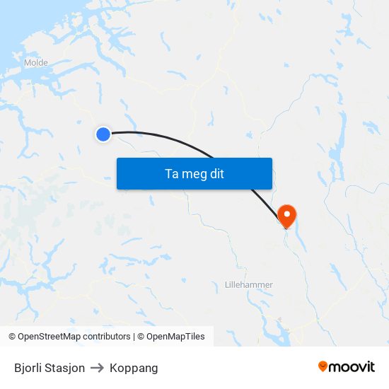Bjorli Stasjon to Koppang map