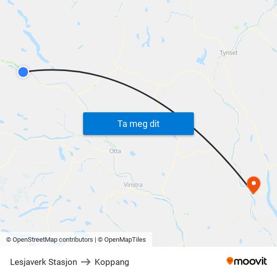 Lesjaverk Stasjon to Koppang map