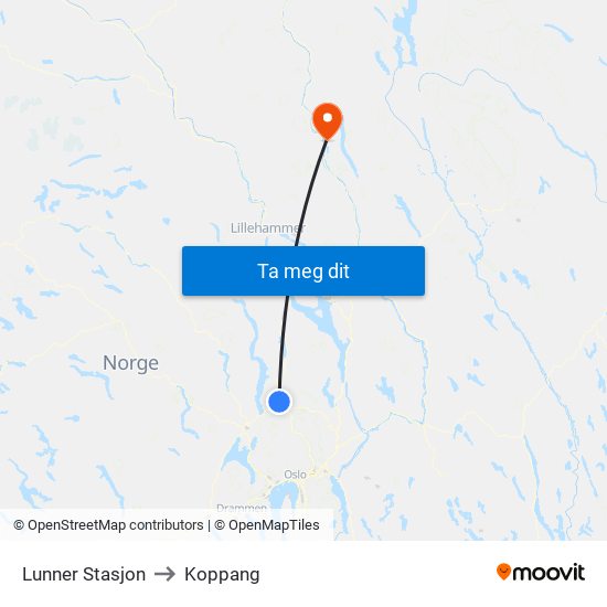 Lunner Stasjon to Koppang map