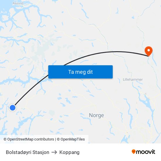 Bolstadøyri Stasjon to Koppang map