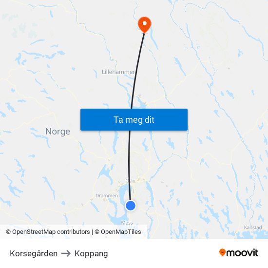 Korsegården to Koppang map