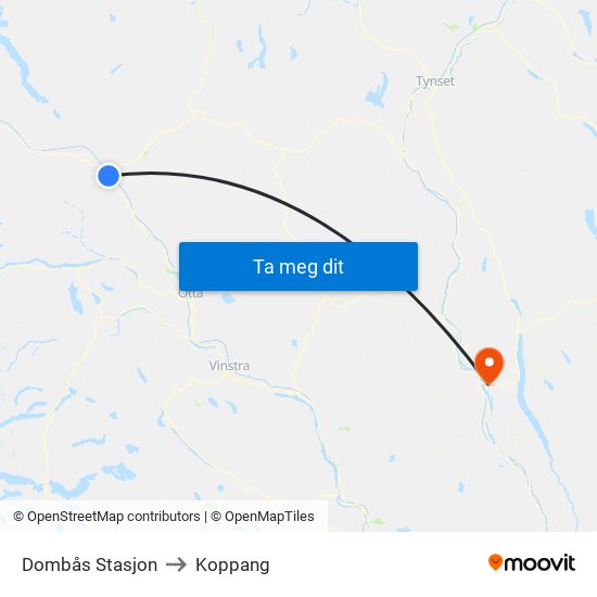 Dombås Stasjon to Koppang map