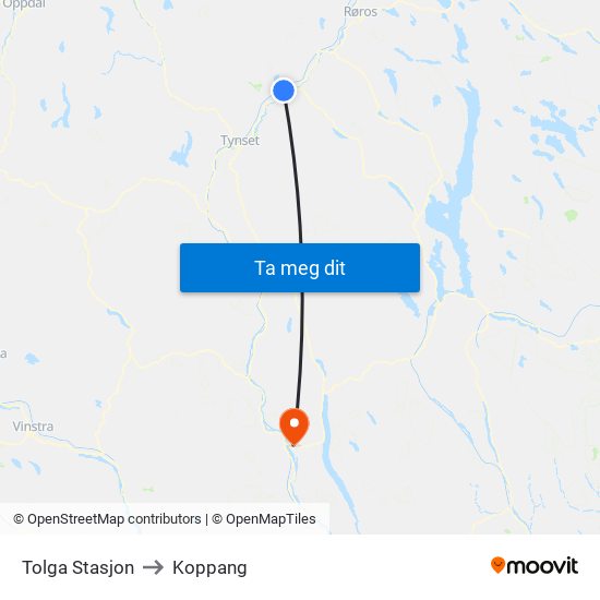 Tolga Stasjon to Koppang map