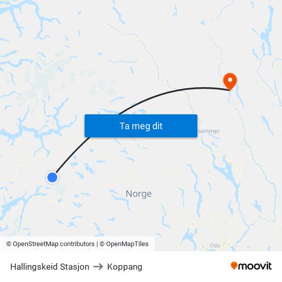 Hallingskeid Stasjon to Koppang map