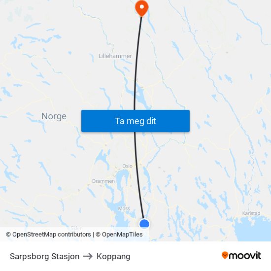 Sarpsborg Stasjon to Koppang map