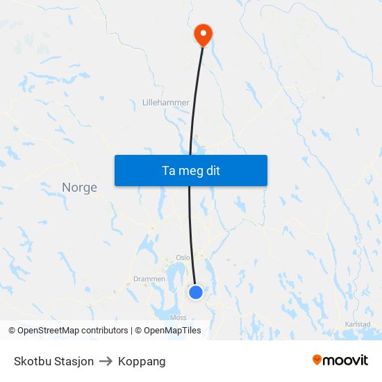 Skotbu Stasjon to Koppang map