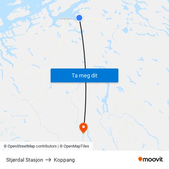 Stjørdal Stasjon to Koppang map