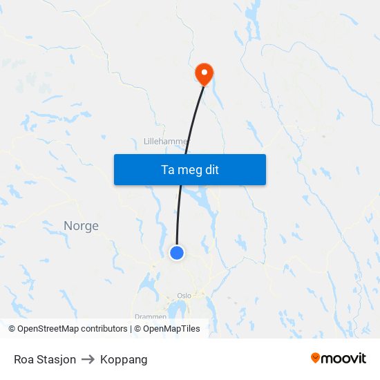 Roa Stasjon to Koppang map