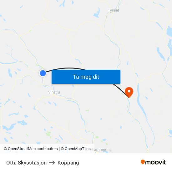 Otta Skysstasjon to Koppang map