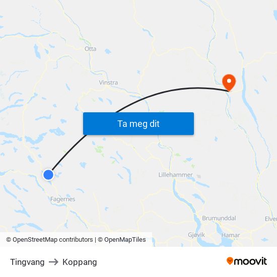 Tingvang to Koppang map