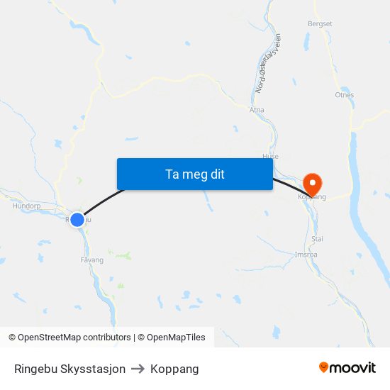 Ringebu Skysstasjon to Koppang map