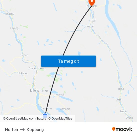 Horten to Koppang map