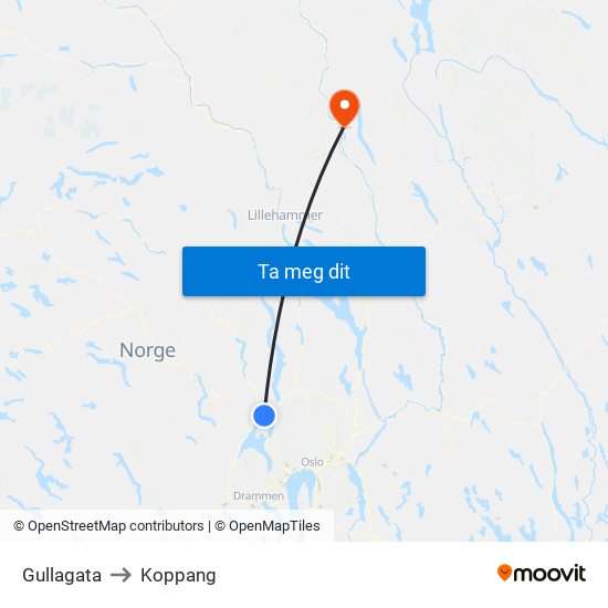 Gullagata to Koppang map