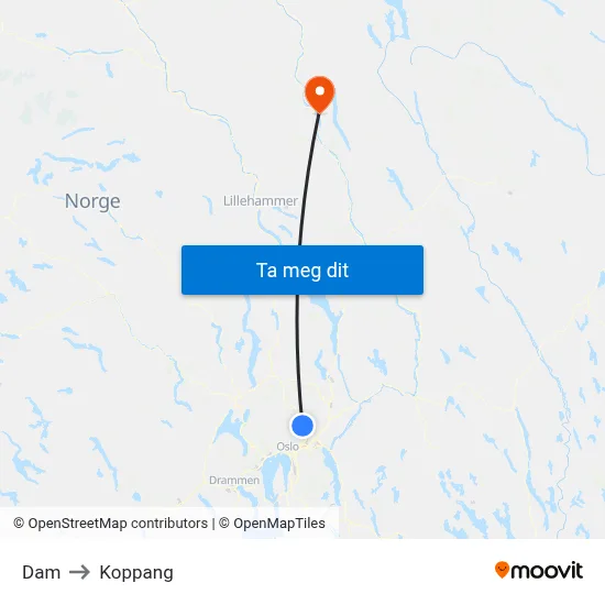 Dam to Koppang map
