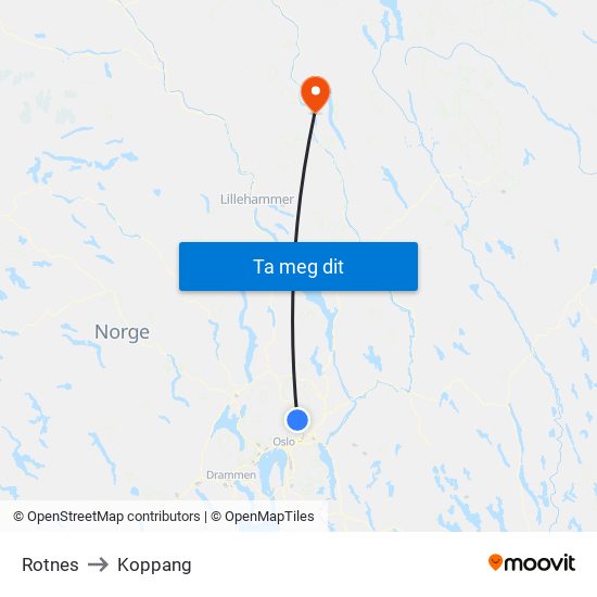 Rotnes to Koppang map