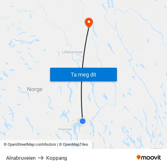 Alnabruveien to Koppang map