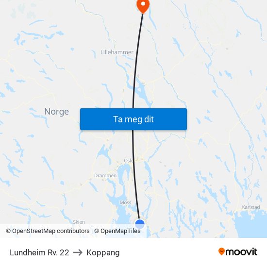 Lundheim Rv. 22 to Koppang map