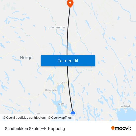 Sandbakken Skole to Koppang map