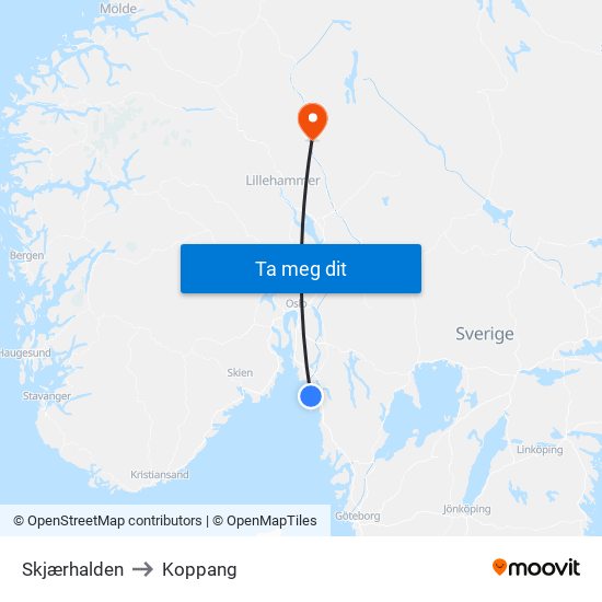 Skjærhalden to Koppang map