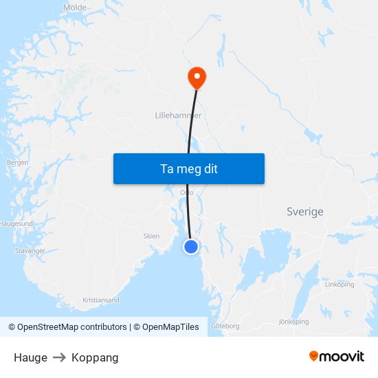 Hauge to Koppang map