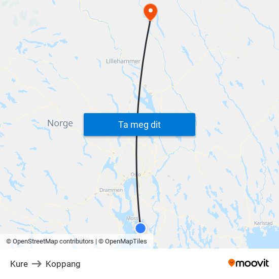 Kure to Koppang map