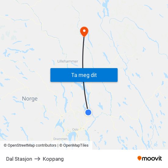 Dal Stasjon to Koppang map