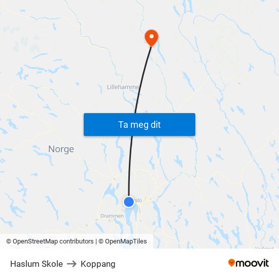 Haslum Skole to Koppang map