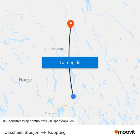 Jessheim Stasjon to Koppang map