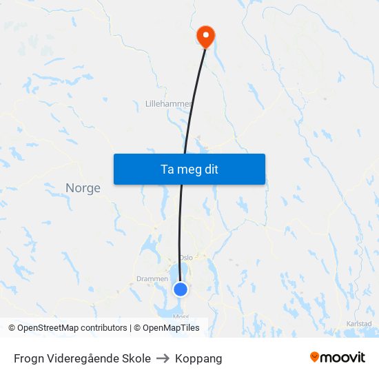 Frogn Videregående Skole to Koppang map