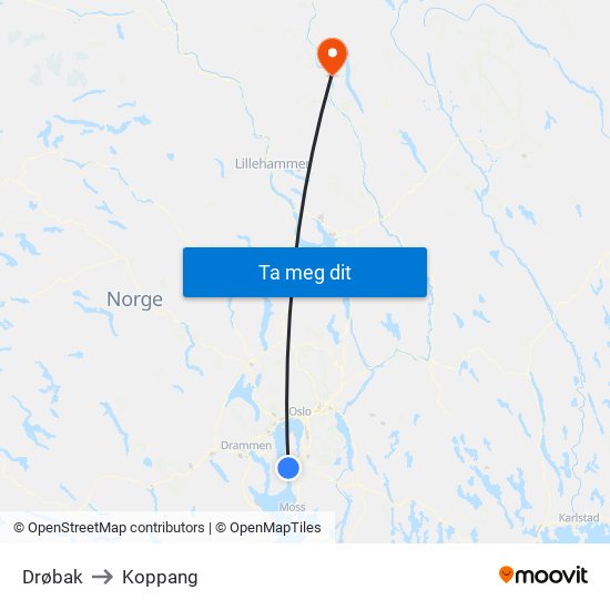 Drøbak to Koppang map