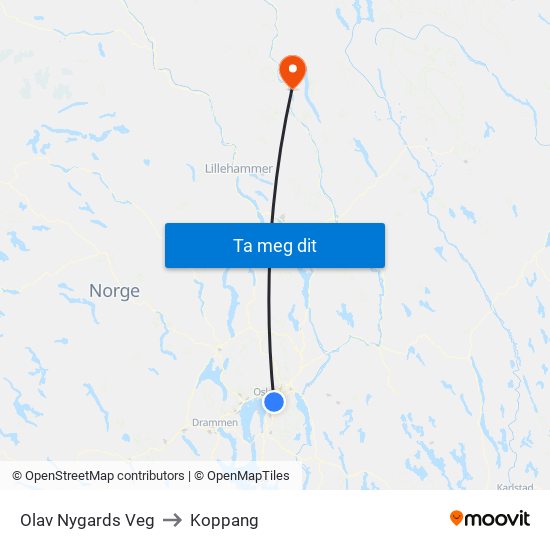 Olav Nygards Veg to Koppang map