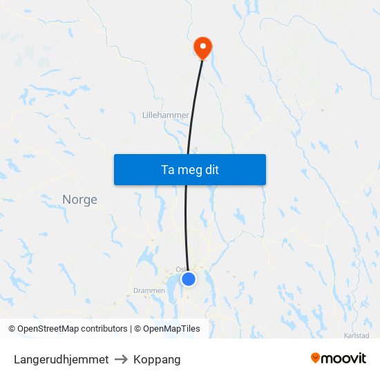 Langerudhjemmet to Koppang map