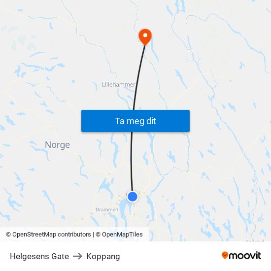Helgesens Gate to Koppang map