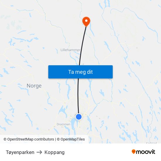 Tøyenparken to Koppang map