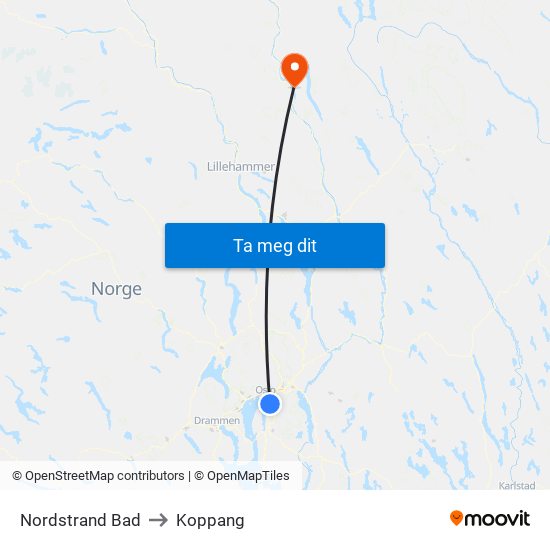 Nordstrand Bad to Koppang map