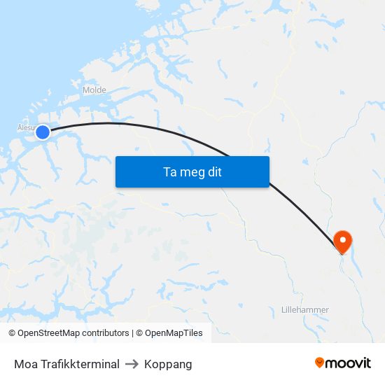 Moa Trafikkterminal to Koppang map