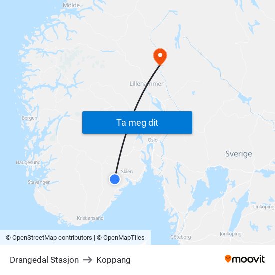 Drangedal Stasjon to Koppang map