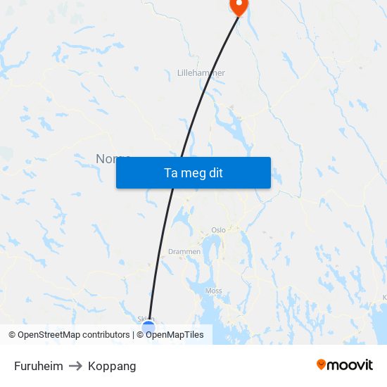 Furuheim to Koppang map