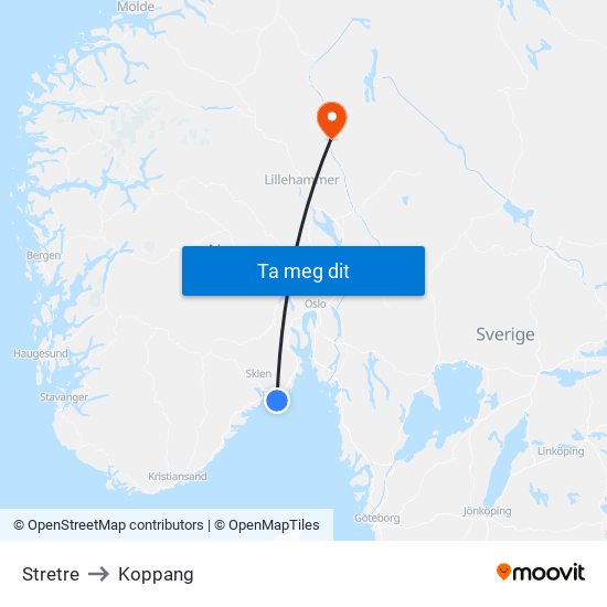 Stretre to Koppang map