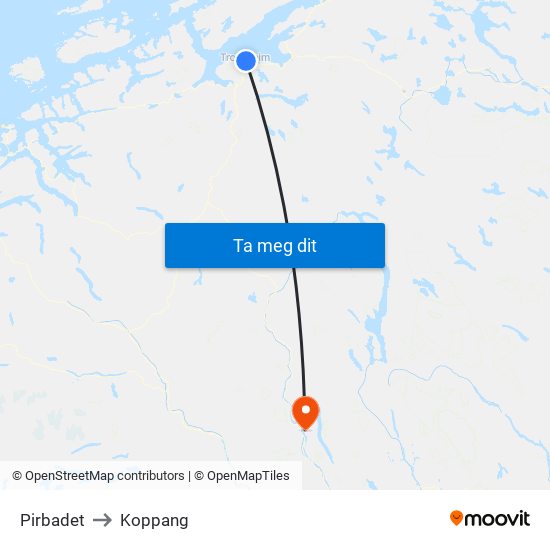 Pirbadet to Koppang map