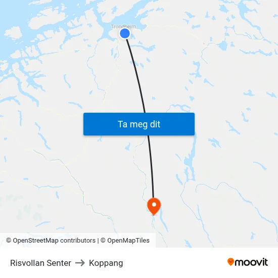 Risvollan Senter to Koppang map