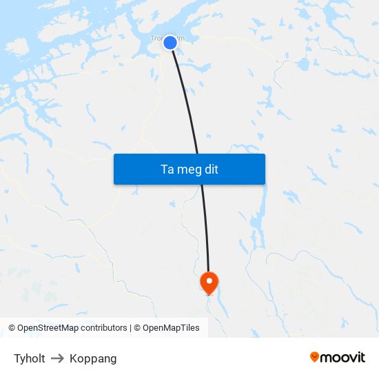 Tyholt to Koppang map